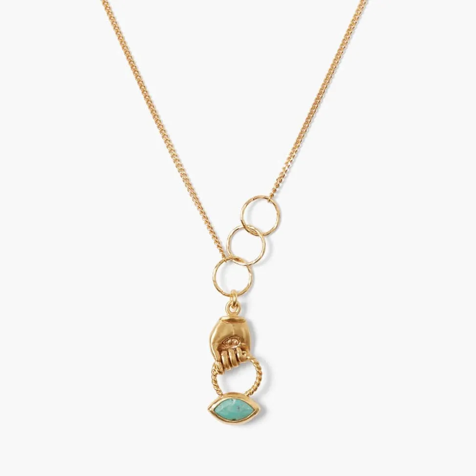 Turquoise Mano Evil Eye Charm Necklace