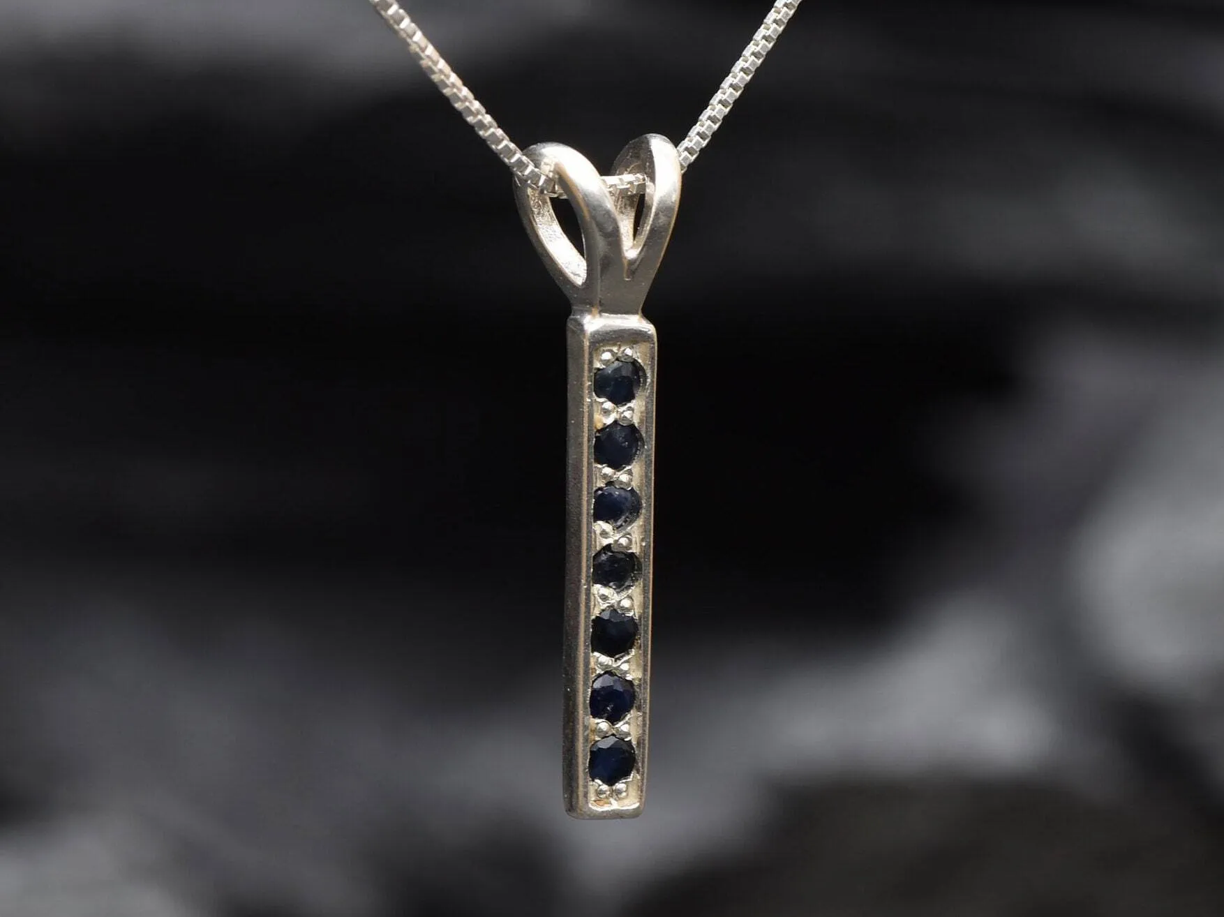 Vertical Sapphire Pendant - Blue Sapphire Necklace - September Birthstone Necklace