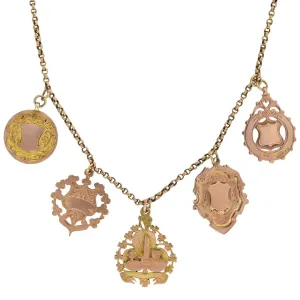 Victorian English 9kt Rose Gold Multi-Medallion Pendant Necklace