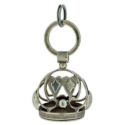 Victorian Sterling Silver Fob w/ Double Heart Motif