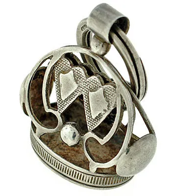 Victorian Sterling Silver Fob w/ Double Heart Motif