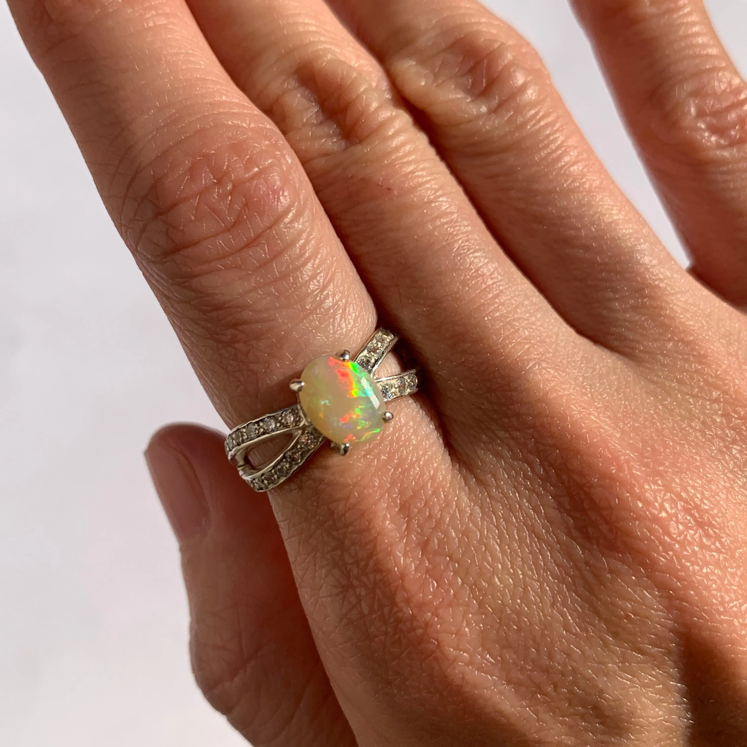 Vintage Fire Opal Ring - Natural Opal Ring - Split Paved Band