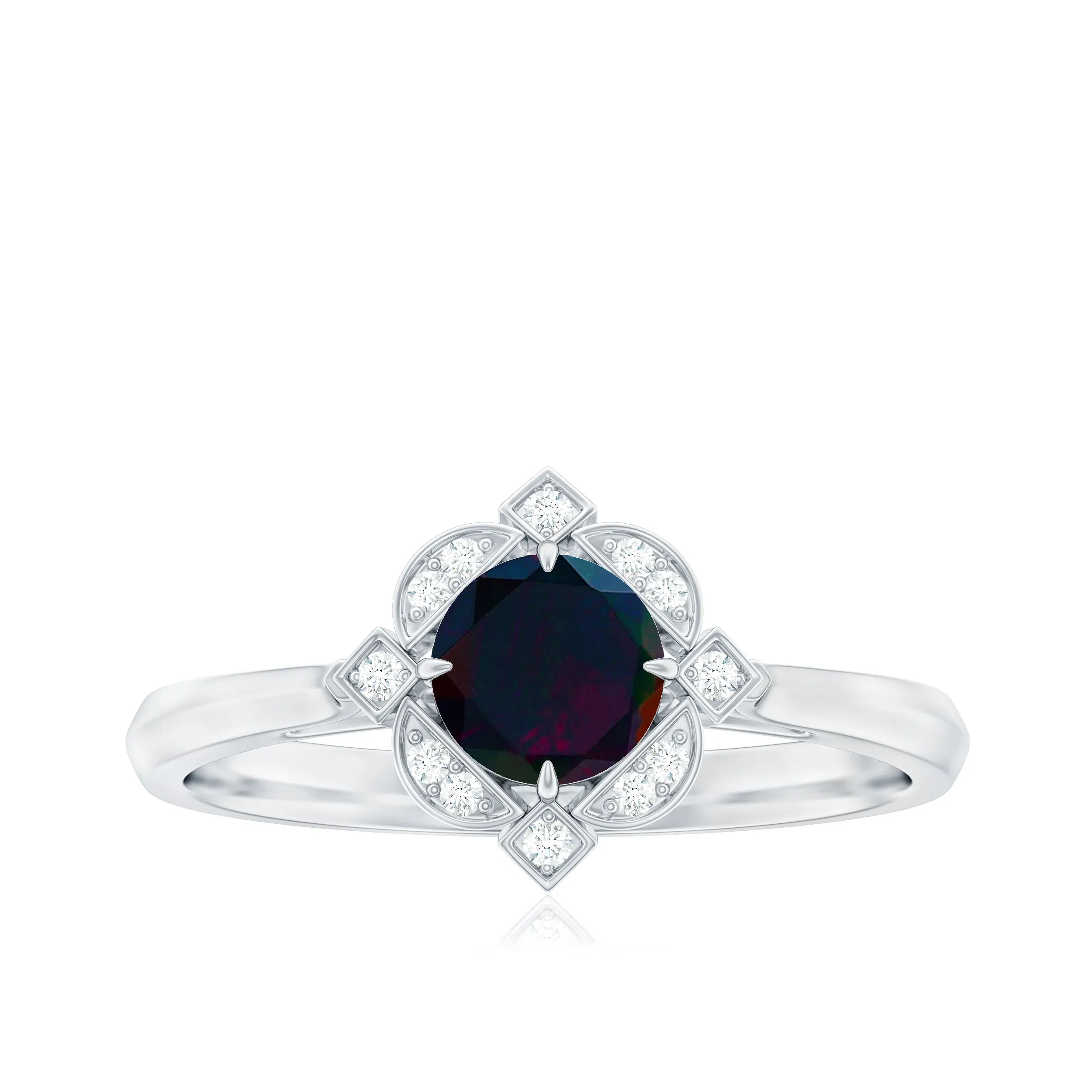 Vintage Inspired Black Opal and Diamond Engagement Ring