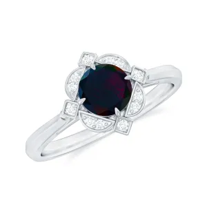 Vintage Inspired Black Opal and Diamond Engagement Ring