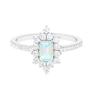 Vintage Inspired Ethiopian Opal Halo Engagement Ring with Diamond