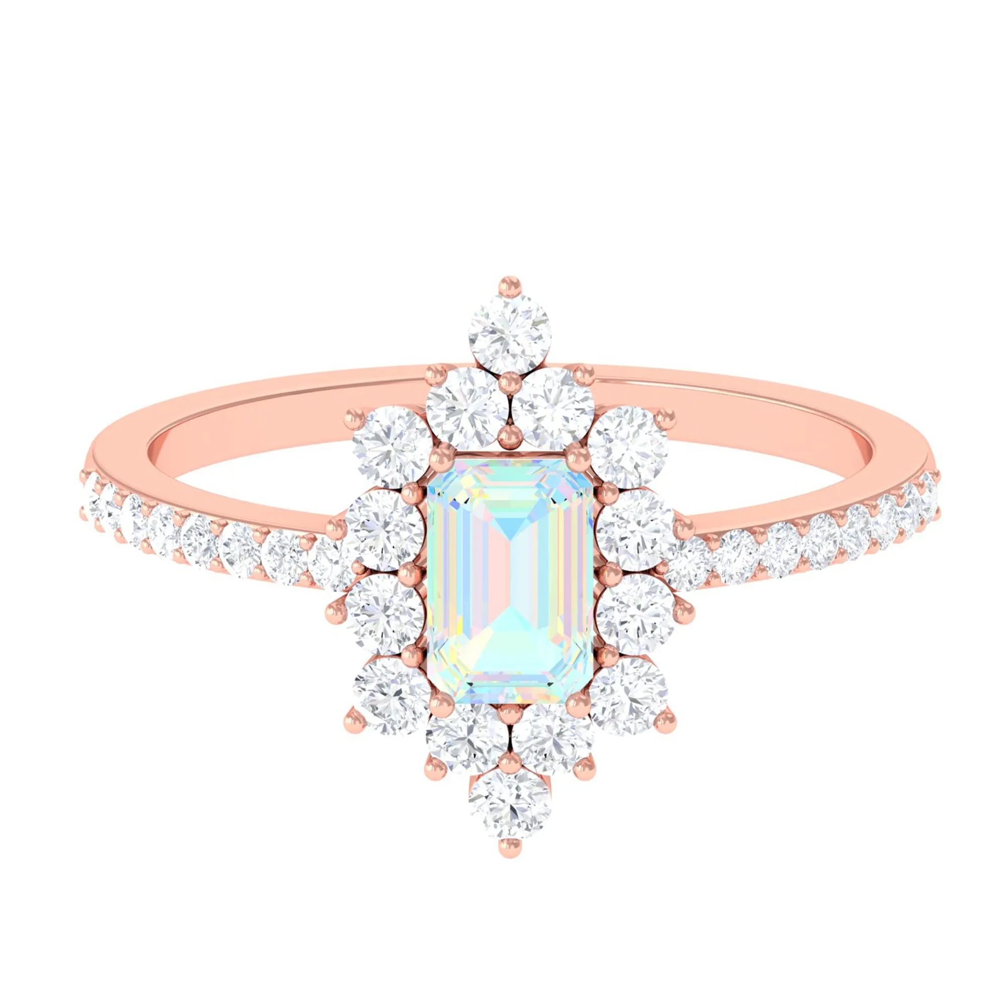 Vintage Inspired Ethiopian Opal Halo Engagement Ring with Diamond