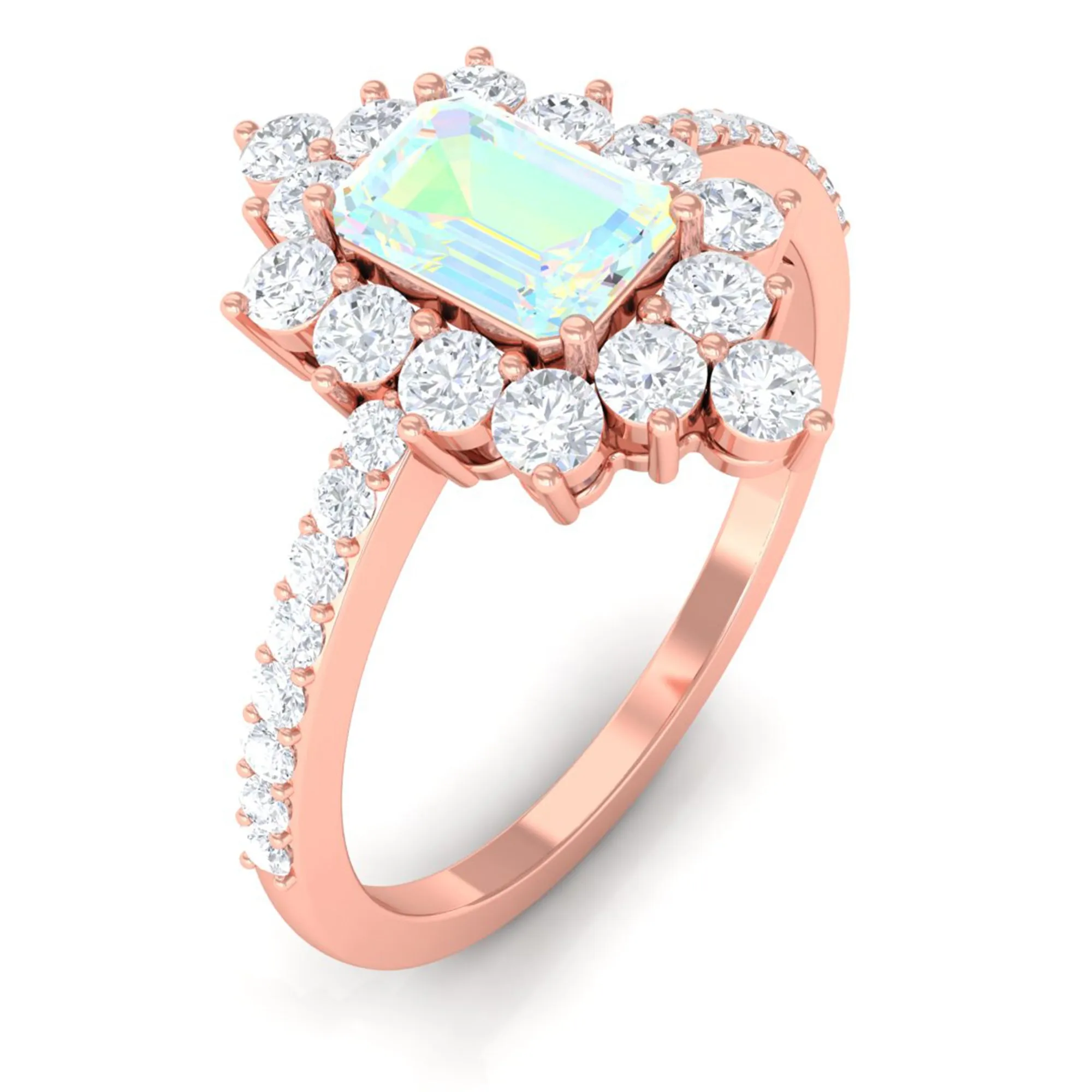 Vintage Inspired Ethiopian Opal Halo Engagement Ring with Diamond