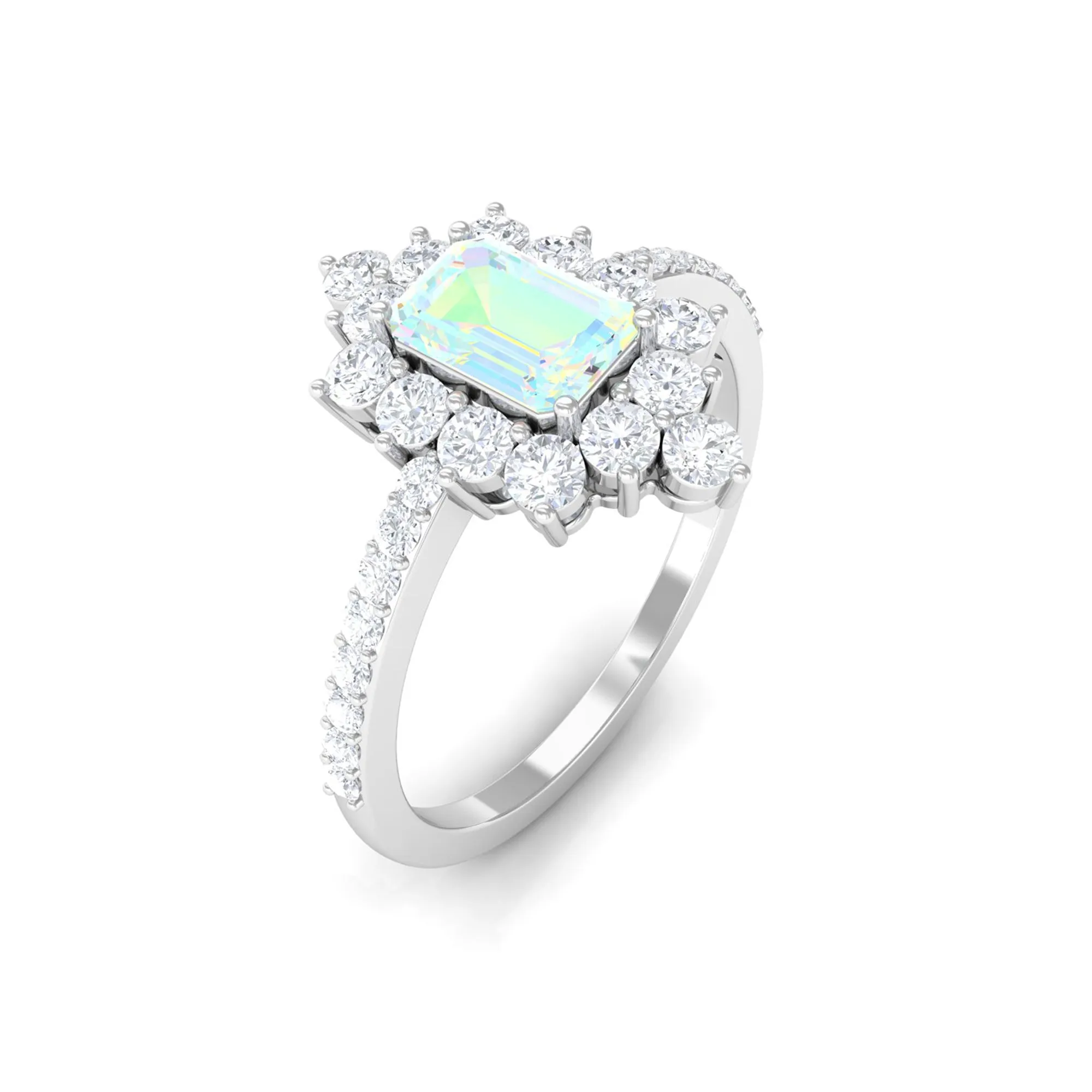 Vintage Inspired Ethiopian Opal Halo Engagement Ring with Diamond