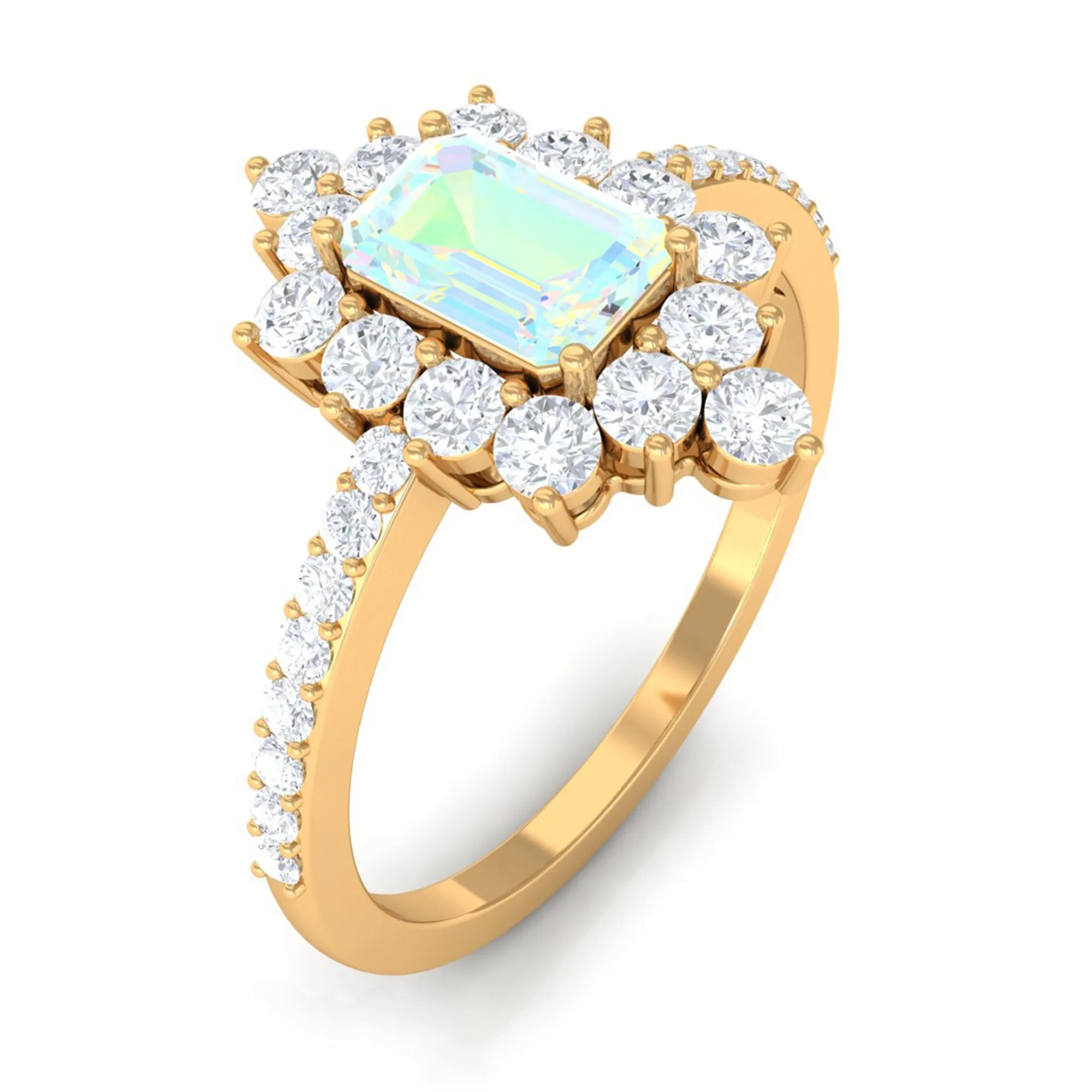 Vintage Inspired Ethiopian Opal Halo Engagement Ring with Diamond