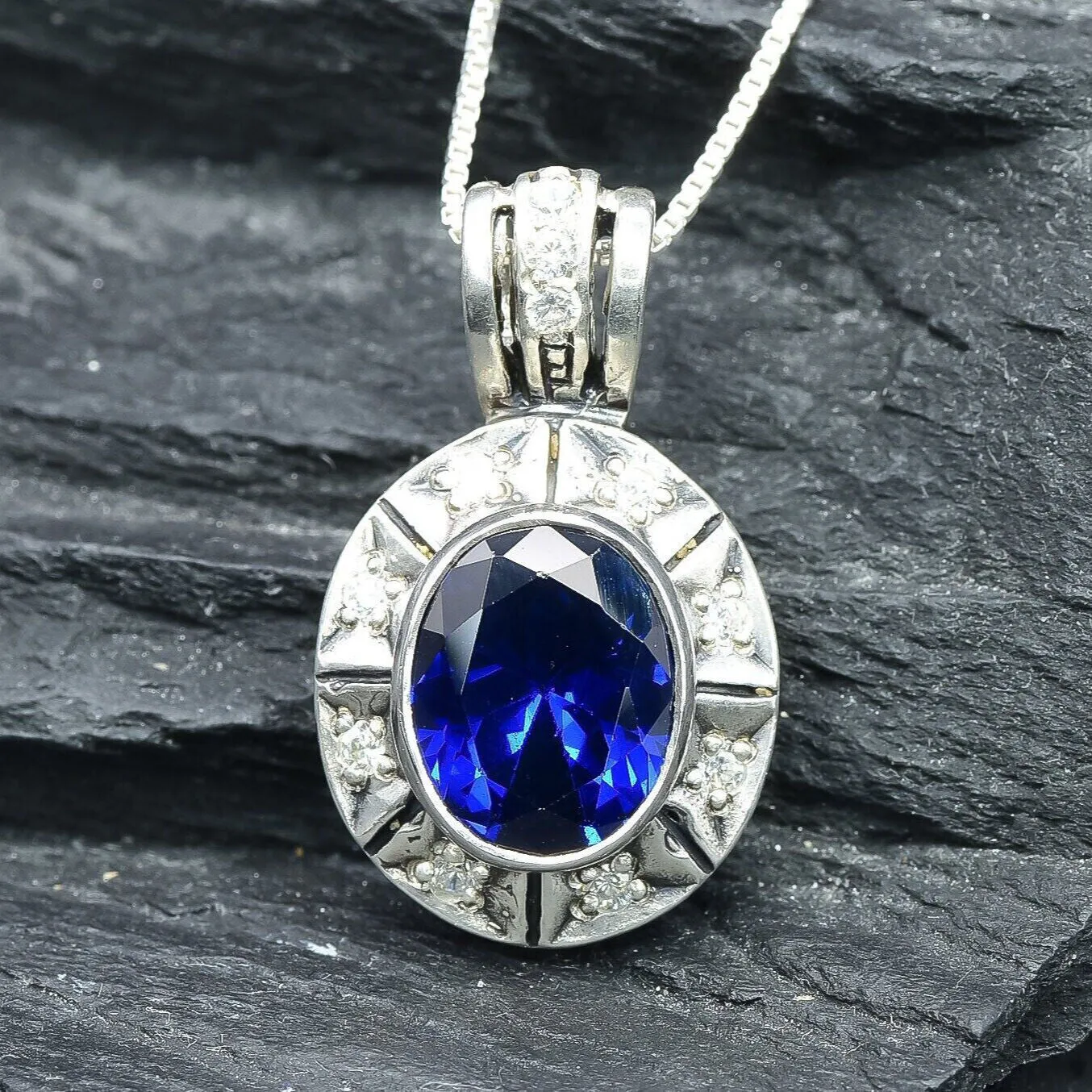 Vintage Sapphire Pendant - Blue Boho Necklace - Blue Bezel Necklace