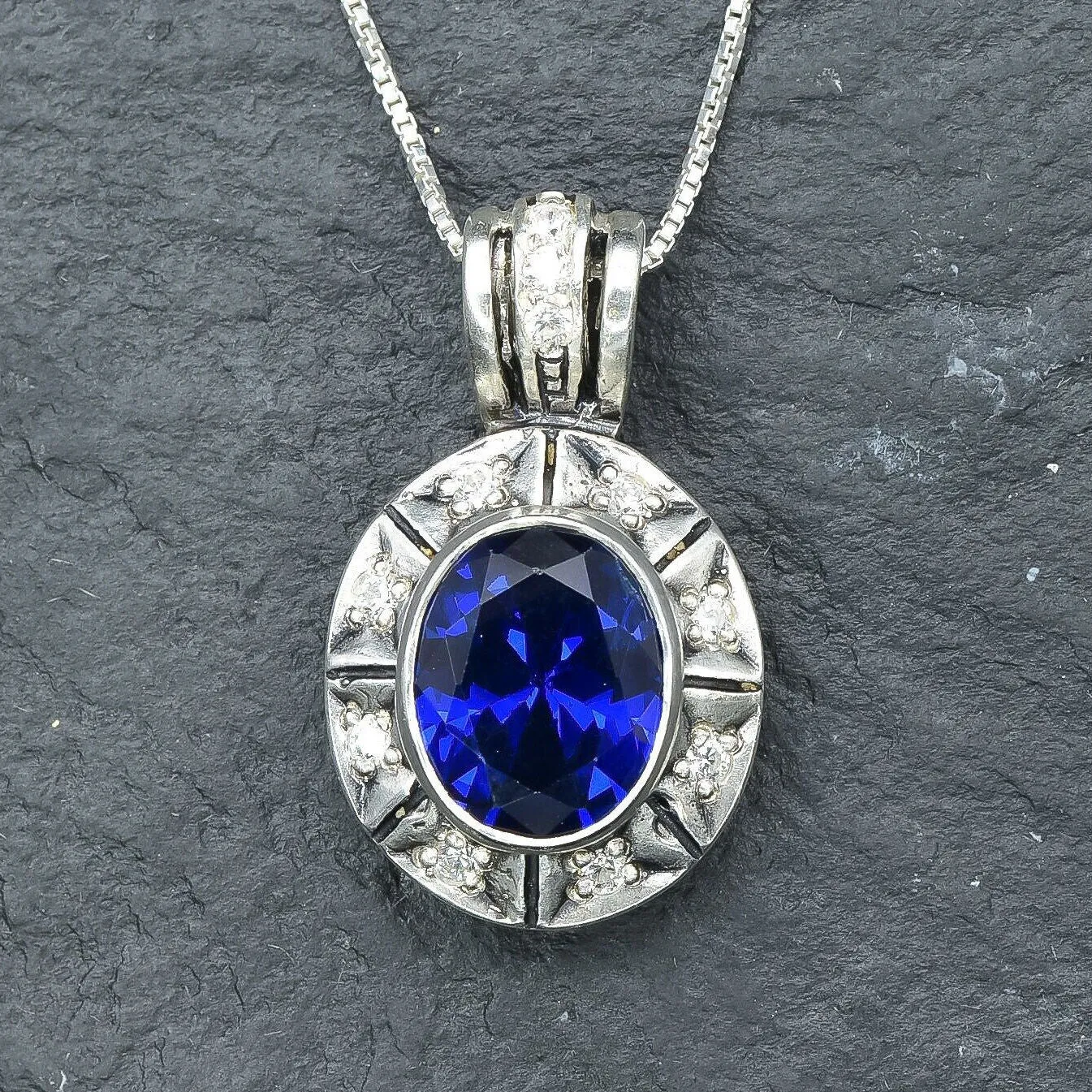 Vintage Sapphire Pendant - Blue Boho Necklace - Blue Bezel Necklace