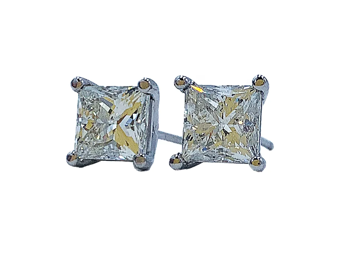 Website special - 3.15cttw 14kt white gold princess cut diamond studs