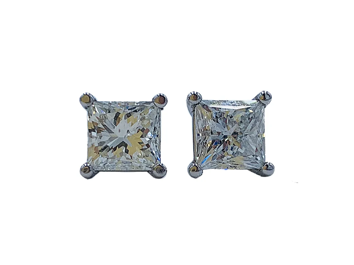 Website special - 3.15cttw 14kt white gold princess cut diamond studs