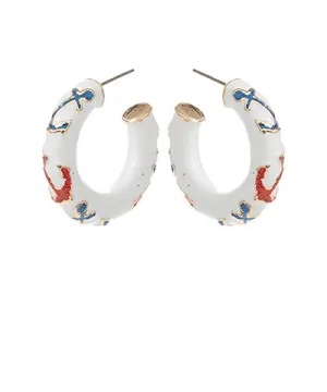 White Anchor Enamel Hoop Earrings