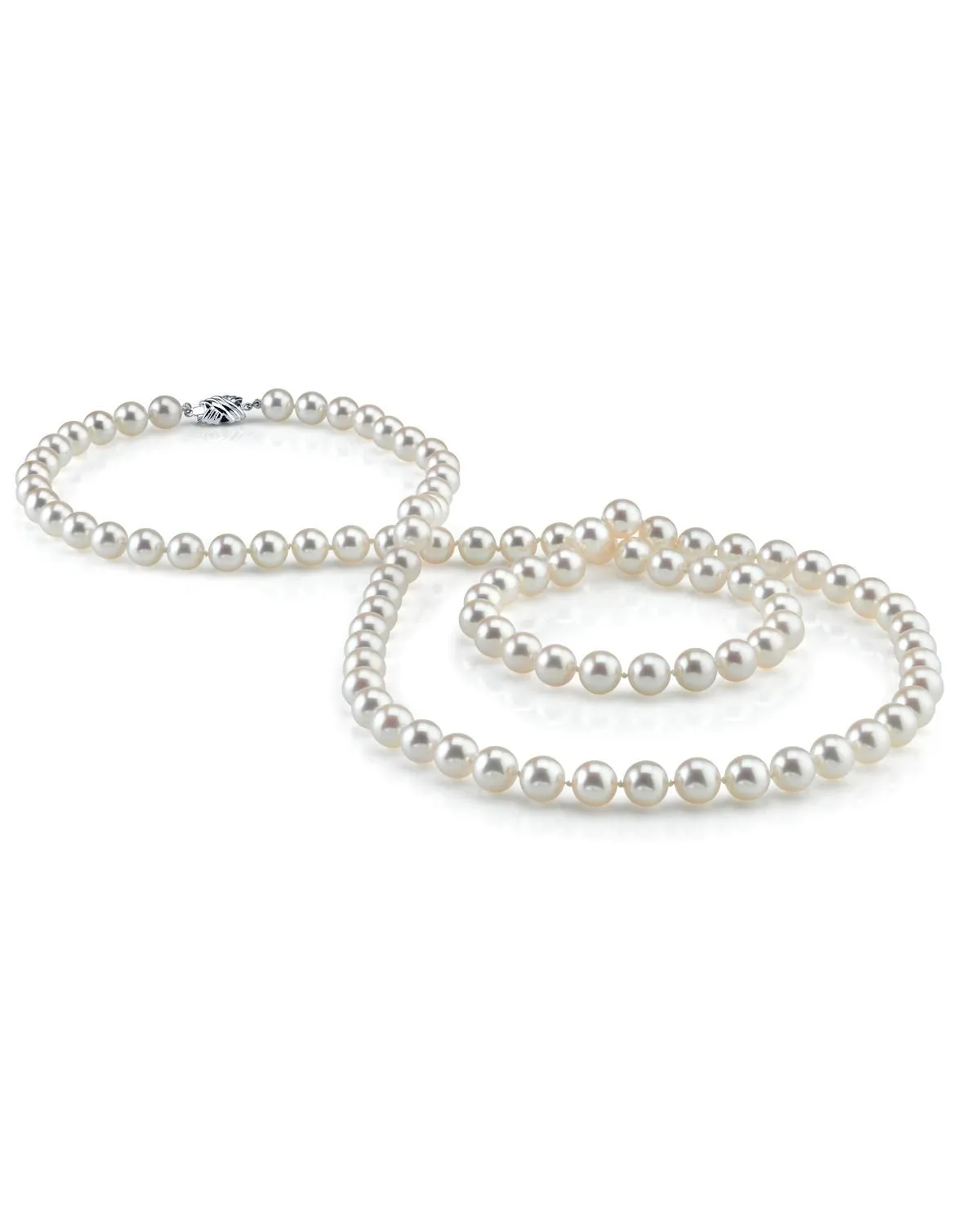 White Japanese Akoya Opera Length Pearl Necklace, 6.5-7.0mm