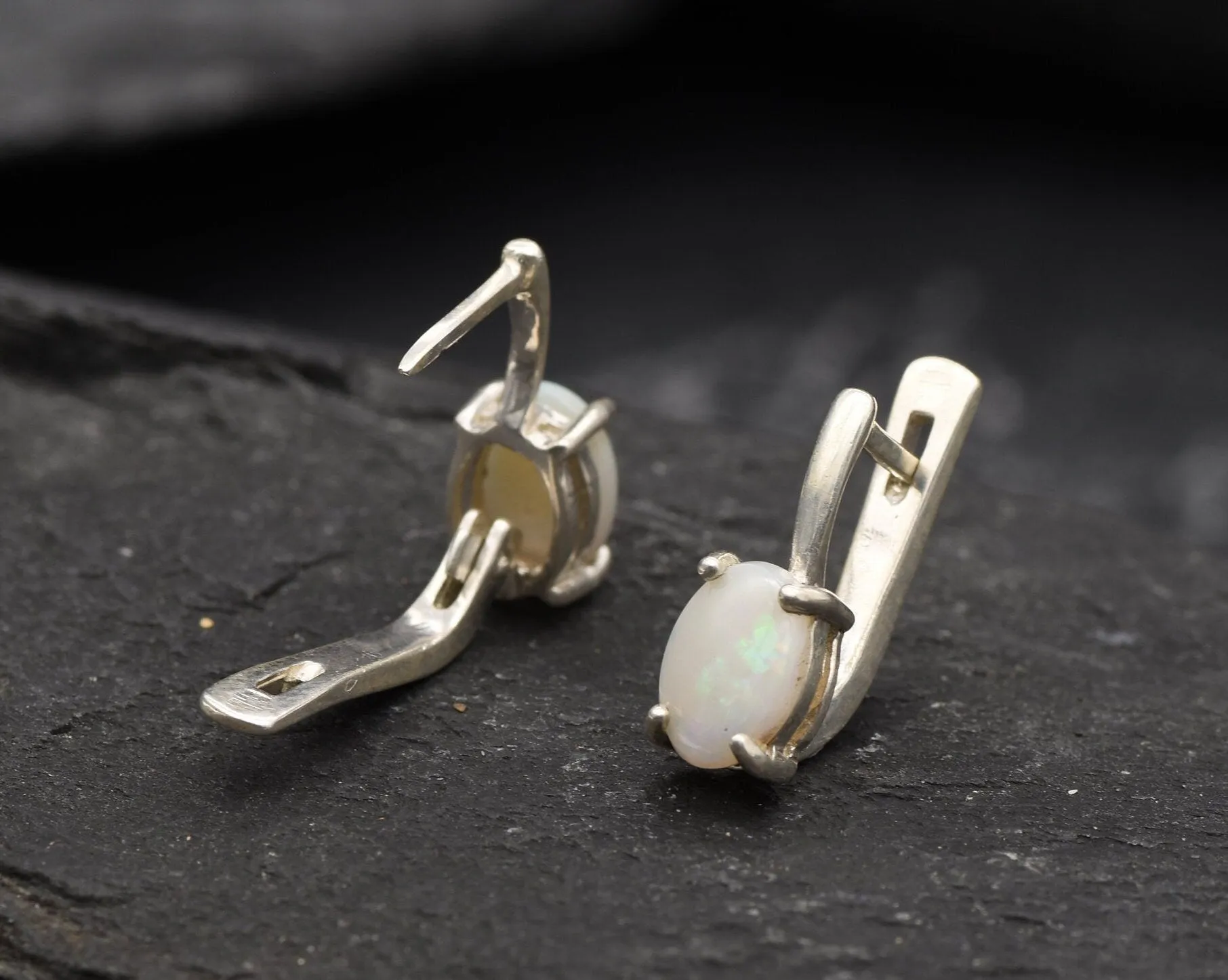 White Opal Earrings - Natural Australian Opal, October Birthstone Earrings