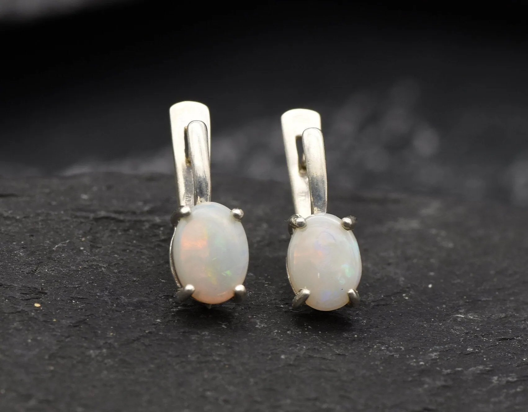 White Opal Earrings - Natural Australian Opal, October Birthstone Earrings