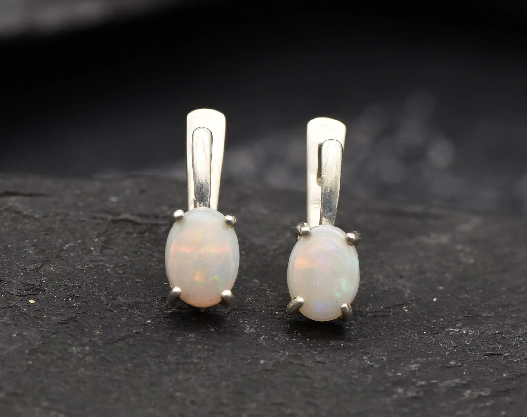 White Opal Earrings - Natural Australian Opal, October Birthstone Earrings