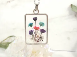 Wildflower Rectangle Memorial Pendant with Infused Cremains