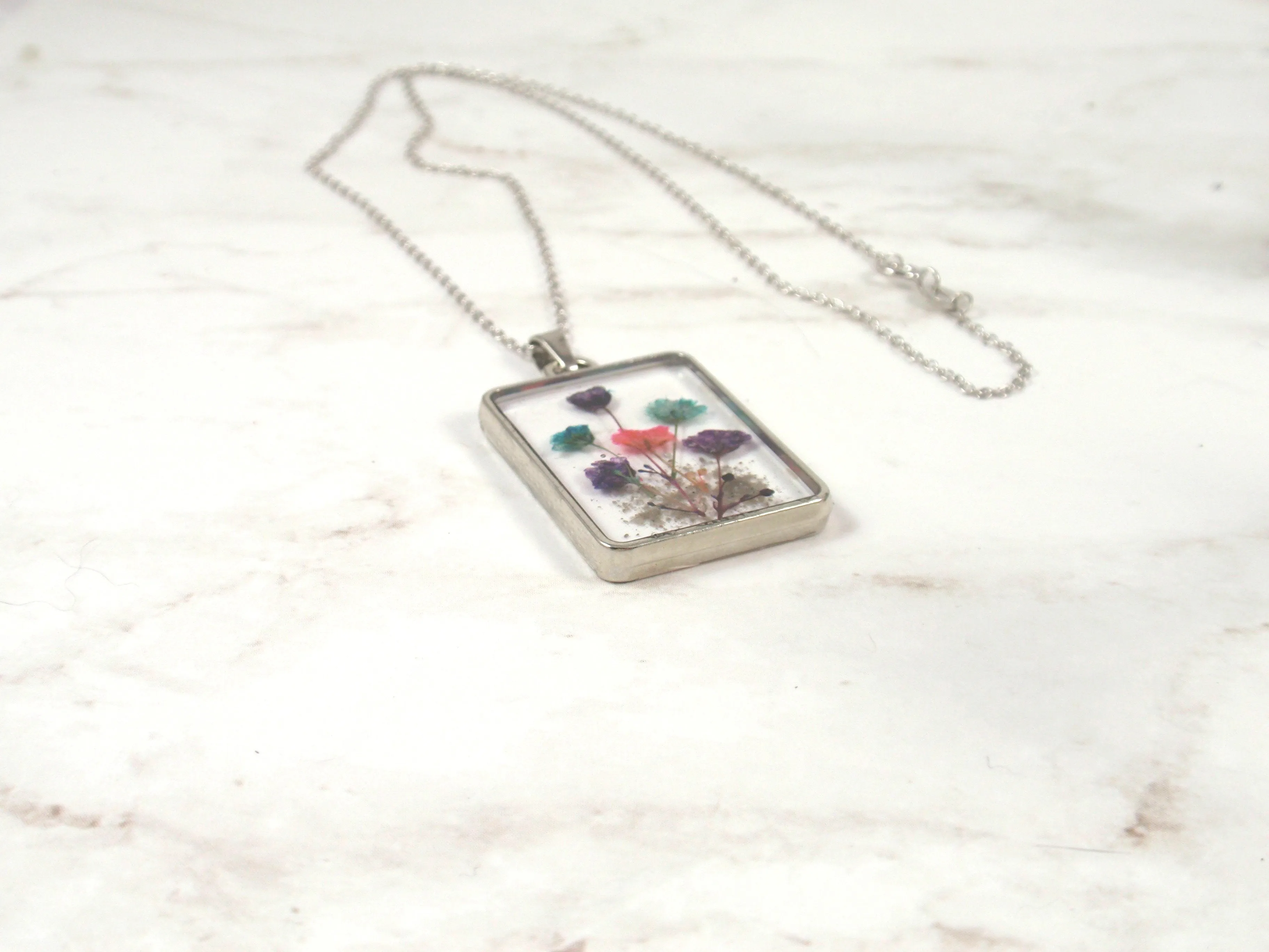 Wildflower Rectangle Memorial Pendant with Infused Cremains