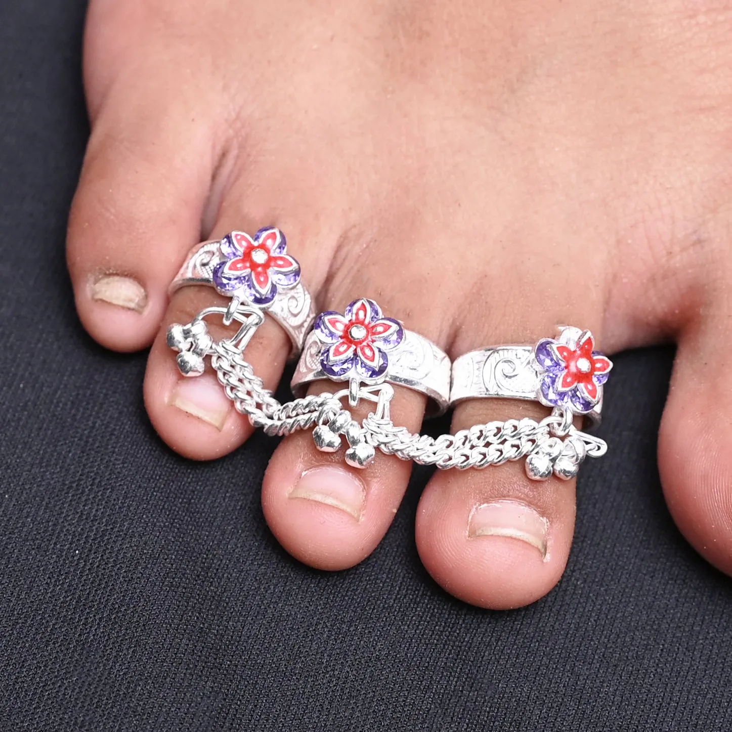 Women Silver Triple Chain Wedding Toe Rings