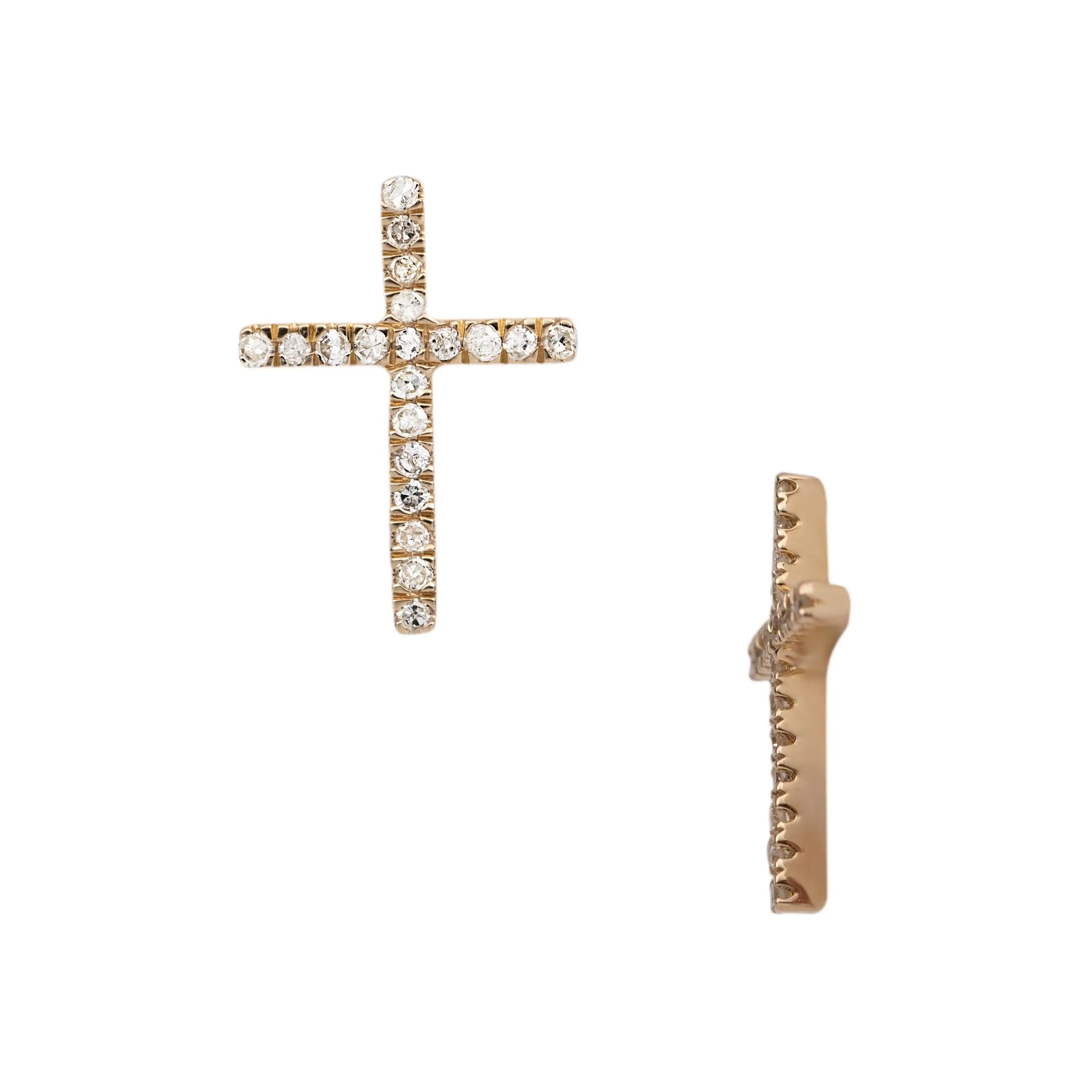 Women's Cross Diamond Stud Earrings 0.25ct 14K Yellow Gold