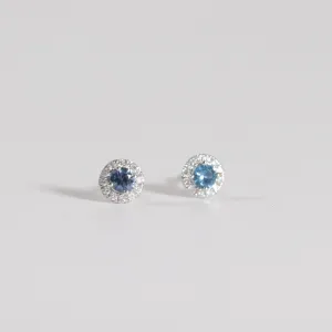 Yogo Sapphire Halo Earrings