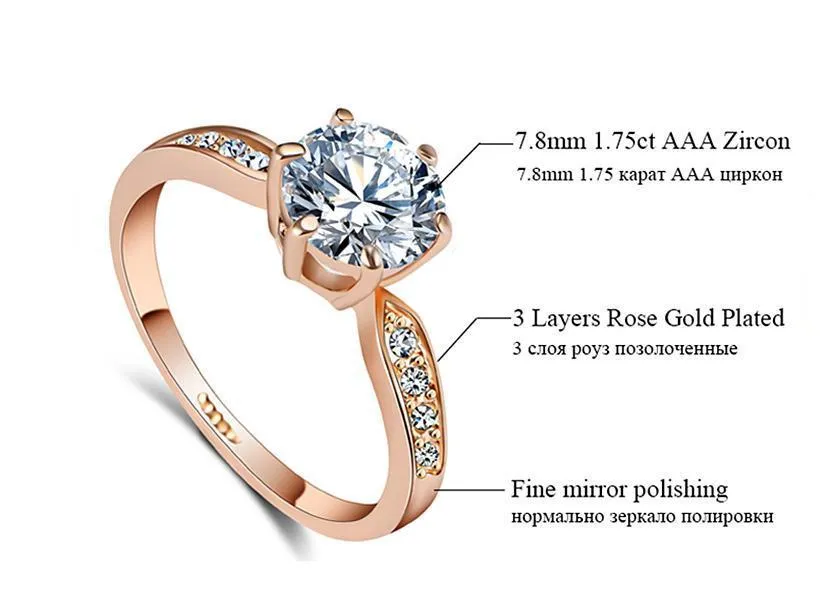 Zircon Engagement Rings For Women Rose Gold Color Wedding Rings